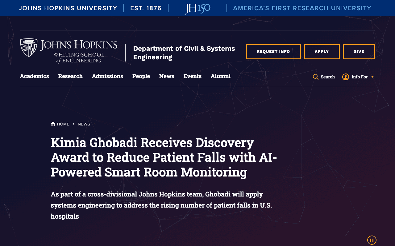 Kimia Ghobadi Receives Discovery Award to Reduce Patient Falls with AI-Powered Smart Room Monitoring - Department of Civil & Systems Engineering